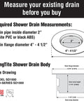 Diagram of Pro Grade New Construction Shower Drain Top Install 2 Inch PVC And ABS UPC Approved 10 Year Warranty Made In USA