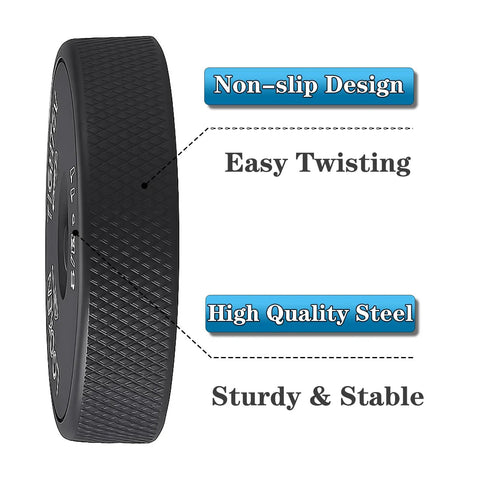 Close-up of black metal locking nut with 5/8-11 thread, showing non-slip design and high quality steel features.