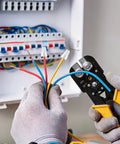 Electrician using 36 Pack Ceramic Wire Connectors For High Temperature Wiring 18 8 AWG Porcelain Twist Caps in a junction box
