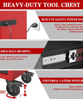 Ultimate 56 Inch Rolling Tool Chest Combo With 18 Drawers, Heavy Duty Steel Cabinet, Built-In Power Outlet, wheel close-up
