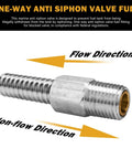 Marine Anti Siphon Valve Replacement For Boat Fuel Tank Pickup Tube With 1/4 Inch NPT And 3/8 Inch Hose Aluminum 2 Pack showing flow direction