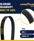 Serpentine Belt 7 Rib 75 Inch EPDM Multi V Drive Belt for Toyota Camry RAV4 Matrix Corolla Vibe and Scion xB Fits 2006 2015 Models Beefy Replacement Premium Grade Auto Parts, 7 ribs, 75 inch