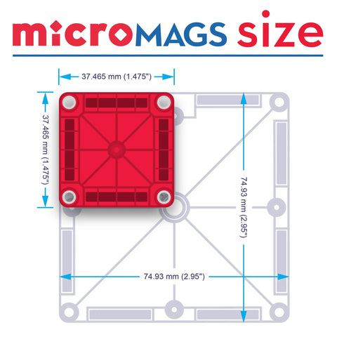 Travel Magnetic Construction Set With 26 MicroMAGS Tiles, Bold Color Block Building On The Go, red tile size comparison