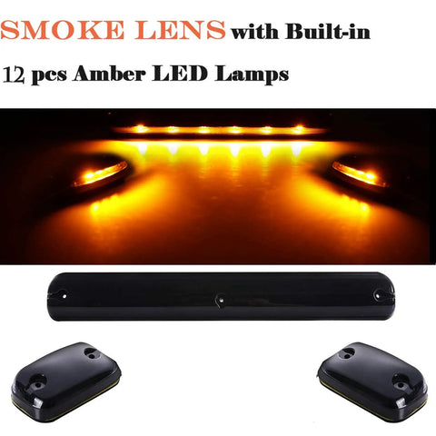 Smoked Lens Amber LED Cab Marker Lights 3Pc Set With 12 LEDs And Wiring Pack for 2007 to 2014 Chevy Silverado GMC Sierra