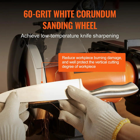 Heavy Duty Bench Grinder And Belt Sander Combo Featuring A Rock Solid 8 Inch Grinding Wheel With A Killer 2x28 Belt Sander powered by 60-grit white corundum sanding wheel for knife sharpening.