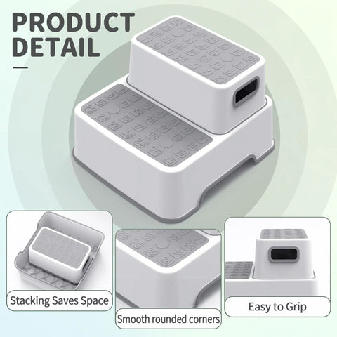 Rock Solid Toddler Step Stool For Bathroom Sink With Super Grippy Non Slip Base And Double Layer Platform Giving Little Ones Safe Counter Height Access In Classic Gray