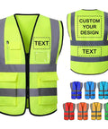 Heavy Duty Custom Safety Vest With Bold High Viz Reflective Striping For Crew Branding And Site Ready Performance Personalized Logo Breathable Mesh Work Gear Built Tough For Day One Crews in bright yellow with reflective stripes and customizable logo areas.