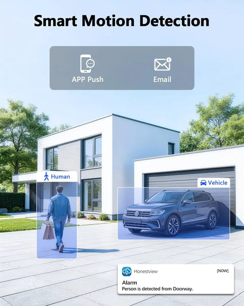 Smart motion detection notification from 90ft Night Vision 5MP Outdoor Wired Security Camera System With DVR Recorder.