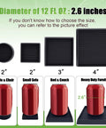 Sizes of Heavy Duty Non Slip Furniture Pads 2 By 2 Black Rubber Cups Set Of 4 No Adhesive Floor Protectors shown with red cans