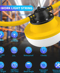 Heavy Duty Construction String Lights 100ft LED Work Light String With 10 Bulbs 100W Equivalent 14000 Lumens 5000K in warehouse