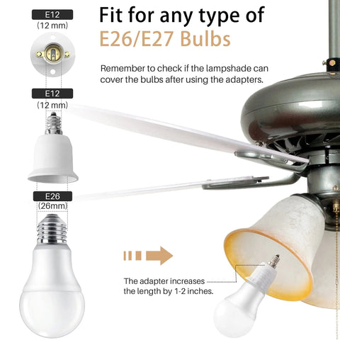 10 Pack E12 To E26 E27 Light Socket Adapters For Chandeliers, E12 To Medium Socket Converter Bulb Base, Convert Your E12 Fixtures To Brighter E26 Or E27 Lighting No Rewiring Needed