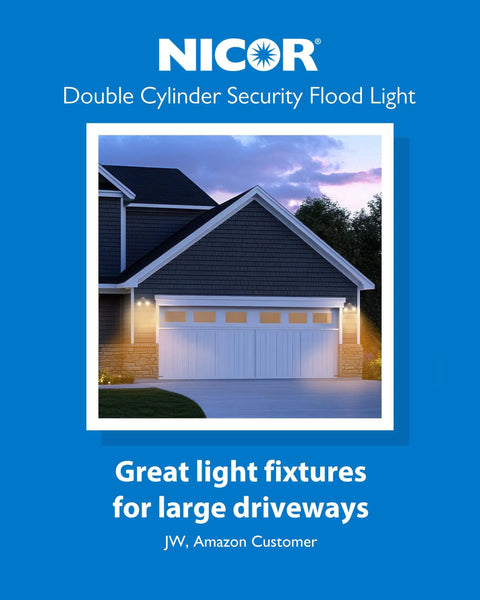 House exterior with Dual Adjustable Heads Outdoor Flood Light Fixture Built Tough 100W 120V Weatherproof lighting a driveway.