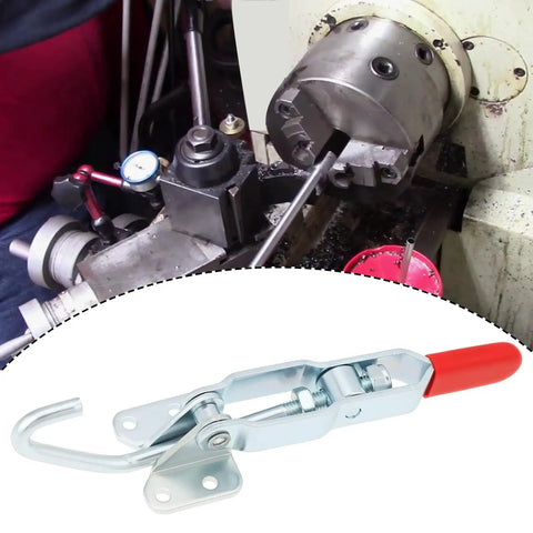Two Pack J-Hook Toggle Clamp 170kg Capacity, 143x49mm Quick-Action Draw Latch Clamp, shown with mechanical equipment