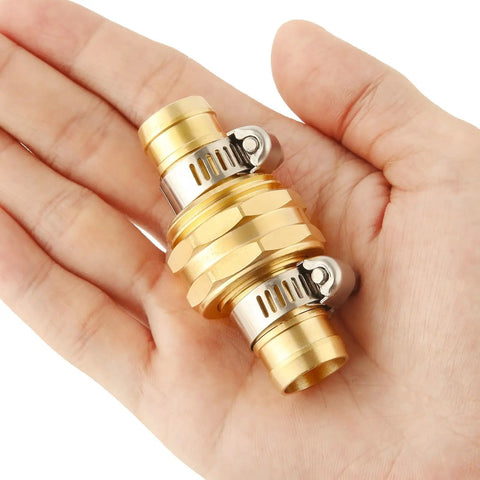 3 Set Brass Garden Hose Repair Kit With Clamps For 5/8 Inch Hose Fittings in hand, showing size and brass material