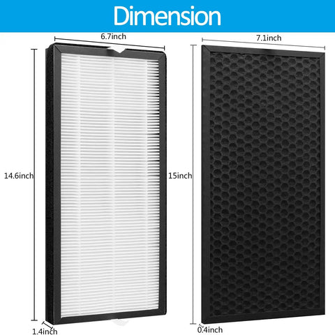 Activated Carbon And True HEPA Replacement Filter Set For PU4020 Intense Pure Air Purifiers showing dimensions of filters