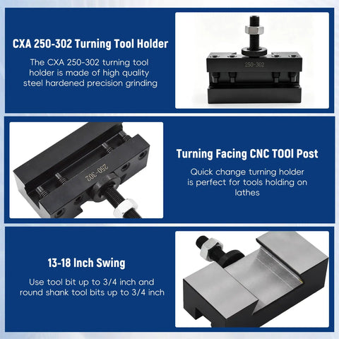 CXA 250 302 Quick Change Turning Tool Holder for CNC Lathes with 13 to 18 Inch Swing and Three Quarter Inch Tool Bit Capacity