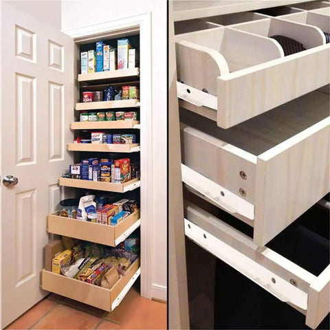Pantry with Beefy Heavy Duty Drawer Slides With Full Extension For Cabinets And Desks, Smooth Ball Bearing Rails, 14 Inch Tracks, Two Pack