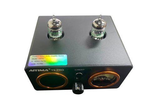 T9PRO 200W 2 1 Channel Tube Bluetooth DAC Stereo Amplifier black metal case with two 5725 tubes, front knobs