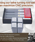 Front view of CHAWNIAO 14-piece lathe turning tool kit with 1/2 in shanks, including 4 holders and 10 carbide inserts