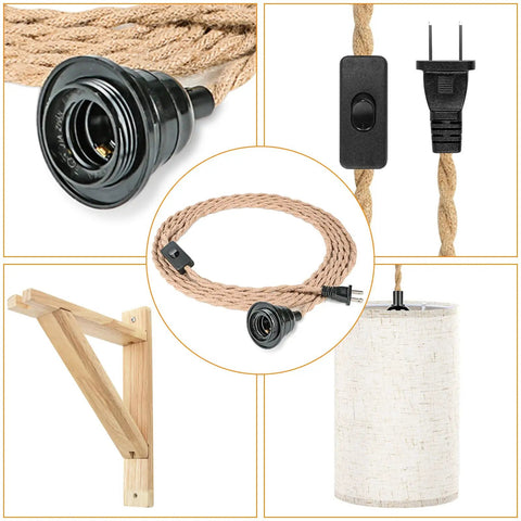 Components of Hemp Rope Plug In Wall Lights Set Of Two With Wood Shelf Brackets Farmhouse Pendant Sconces