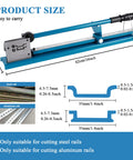 Product dimensions and specifications for Manual DIN Rail Cutter with Double Groove and 50 CM Scale for Easy Precise Cutting of 35 mm Wide 7.5 mm High Aluminum and Steel Rails Slotted Design with Grippy Anti Slip Handle for Quick Clean Cuts.