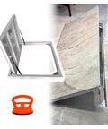 Heavy Duty Invisible Floor Hatch With Rock Solid Suction Grip Custom Size Crawl Space Access Panel seamless entry in tile flooring.