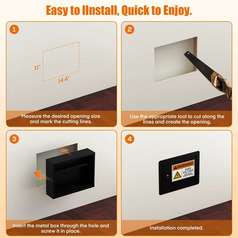 Installation steps for Rock Solid In Wall Steel Safe With Concealed Panel And Discreet Front Fits 16 Inch Studs Key Lock Security Cabinet