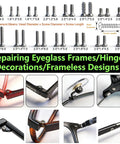 Compact Eyeglass Repair Kit With Precision Screwdriver And Tweezers For Glasses featuring various screws for frame repairs.