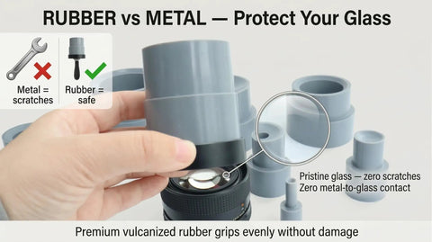 Camera Lens Repair Tool Kit For DSLR And Vintage Lenses With 9 Piece Rubber Ring Remover demonstration on lens protection.
