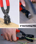 8-inch end cutting pliers from 3 Piece Pry Bar Set With 15 Inch Flat Pry Bar 12 Inch Cats Paw Nail Puller And 8 Inch End Cutting Pliers Tough As Nails Heavy Duty Forged Crowbar Tools For Demolition Lifting And Nail Removal cutting wires on wood and table surface