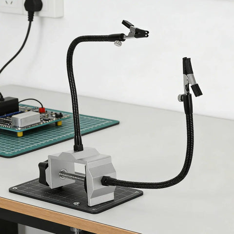 Third Hand Soldering Station With Flexible Two Arms DIY Friendly Table Vise Clamp For PCB Assembly and Circuit Board Repair