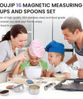 Family using Heavy Duty Magnetic Measuring Cups And Spoons Set In 304 Stainless Steel With Double Markings Pro Grade 16 Piece Kitchen Kit