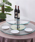 80 Centimeter Double Layer Tempered Glass Lazy Susan Turntable 360 Degree Round Transparent Rotating Tray For Dining Table Anti Collision Edge