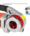 Close-up of Professional Grade Badass Workhorse Smooth Operator Electric Pipe Threader Handheld Threading Machine 2300W motor.