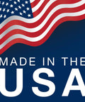 Made in the USA logo with waving American flag design in red and white across a blue background.