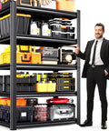 Hella Heavy Duty Garage Shelving Unit With 5 Adjustable Tiers And Big Rig Tough All Metal Steel Construction for organized toolboxes and bins.