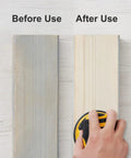 Before and after sanding with Heavy Duty 150 Pack 80 Grit Hook And Loop Sanding Discs 5 Inch 8 Hole Anti Clog Coating.