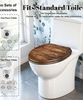 Generic Replacement Elongated Resin Toilet Seat for Home Use on standard toilet with wood grain finish.