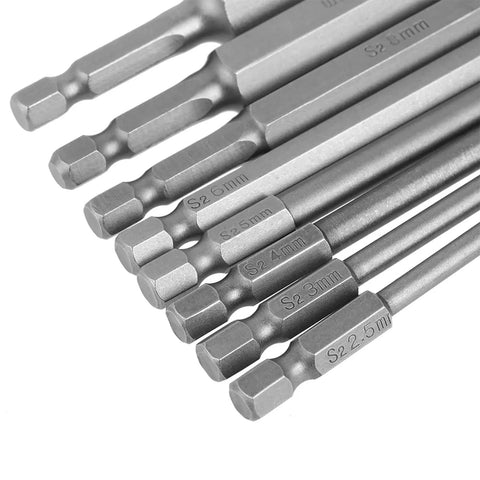 Kickstart Any Heavy Duty Job With These Top Tier S2 Steel Hex Bits. Solid 2.5 To 12 Millimeter Screwdriver Heads on drill bits