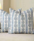 Floral Throw Pillow Covers 18x18 Inch Set Of 2 Light Blue Floral Block Print Decorative Pillow Covers For Couch Sofa Bed Living Room Neutral Farmhouse Boho Cozy Home Decor Cover Only, on beige sofa