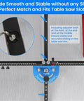 Top Shelf Table Saw Miter Gauge With Dead On Micro Adjustable Flip Stop, Extended Track Fence, Quick Angle Lock, Killer Precision For Woodworking Crosscuts And Joinery, close-up view of adjustment knobs and locking mechanism.