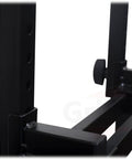 Close-up of Double Piano Keyboard Stand With Laptop Mount QuickFOLD Series 2 Tier Totally Portable Studio Rack frame and adjustment knobs.