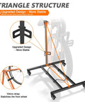 Freestanding Vertical Bike Stand for Indoor Storage with triangle structure and adjustable height for wheels up to 29 inches