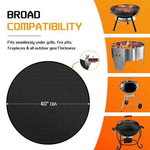 40 Inch Round Fire Pit Mat For Decks And Patios Double Sided Fireproof Under Grill Mat Heat Resistant Lawn Protector Shield