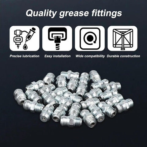 25-Pack Heavy Duty Grease Fittings Kit With M6 Zerk Nipples in High-Strength Steel for automotive and machinery use