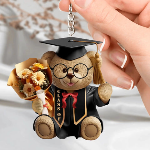 Cute Personalized Graduation Bear Keychain For The Grad Custom Name And Class Year Keepsake Gift for Class Of 2026