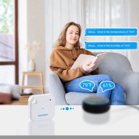 WiFi Thermometer and Humidity Sensor IBS TH3 Smart Temp Humidity Monitor With Remote Phone Access, 2.4GHz Wireless Control, No Gateway Needed, Easy App Setup for Home, Office, Garage, or Patio, on table