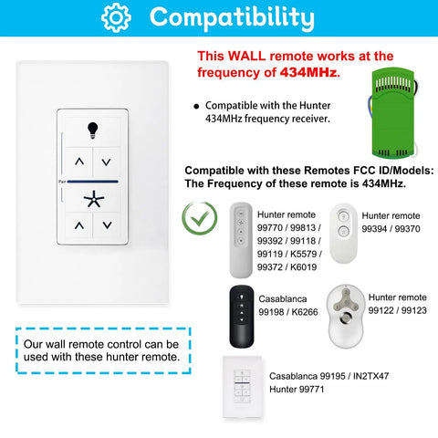 Universal Ceiling Fan Remote Control Kit With Receiver And Wall Control 3 Speed Fan Remote With Full Range Light Dimmer display