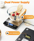 Digital Food Scale For Home Cooks, 33lb Capacity, 1g Precision, Pro Grade Readouts, Rechargeable USB C, shown with ingredients in bowl