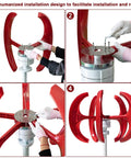Installation process of 800W Rated Wind Turbine Kit With 1000W Peak Output, showing assembly of 5 red blades on generator.
